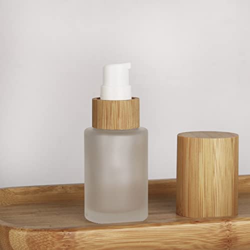 COSIDEA 30ml Frosted Glass Bottles with Bamboo Lotion Pump - 6 Pack