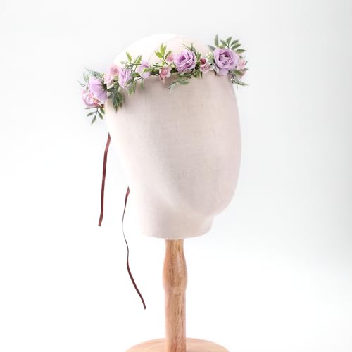 Purple Rose Flower Crown Headband - Adjustable Floral Headpiece for Women
