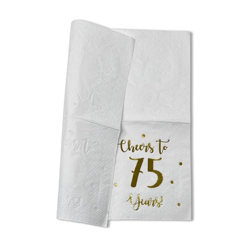 Cheers to 75 Years Cocktail Napkins - 50-Pack 3-Ply, Gold Foil