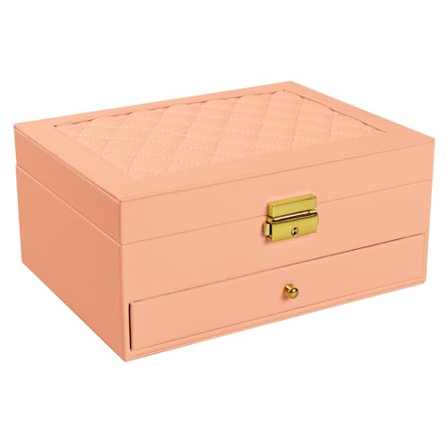 Coobest 2-Layer Velvet Jewelry Organizer Box for Travel - White & Pink