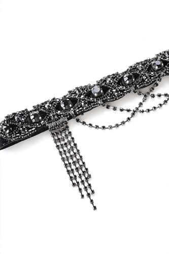 BABEYOND Black 1920s Flapper Headpiece – Great Gatsby Rhinestone Chain Headband