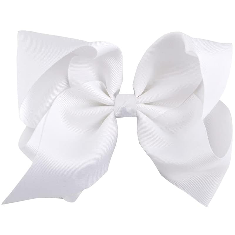 Salocy White 8-Inch Boutique Hair Bows Clips for Girls & Toddlers - Set of 2