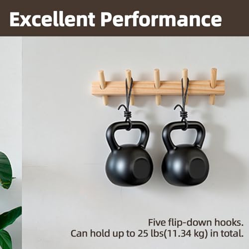 Solid Wood Coat Rack Wall Mount with Removable Hooks - 5 Hooks