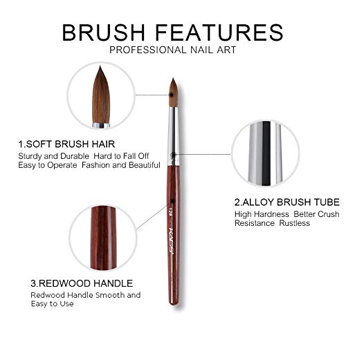 KADS Kolinsky Sable Nail Art Brush 12# Red Wood Acrylic Manicure Tool