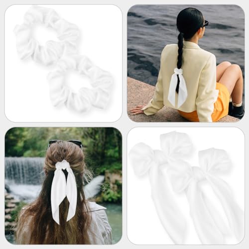 Knotted Bow Satin Hair Scrunchie with Tail - 2 Pack for Women
