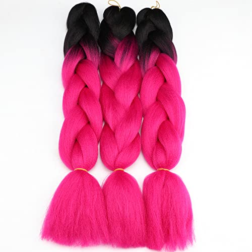 Jumbo Braids Hair Extension (3pcs) - Pure Black & Hot Pink, 24in