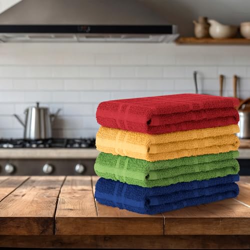 Large 100% Cotton Kitchen Towels - Absorbent Plaid Rags, 15x25 inches, Green