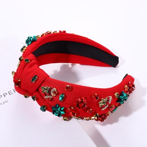 Christmas Tree Bow Crystal Headband for Women - Festive Holiday Hair Accessories