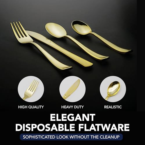 Party Essentials Gold Disposable Knives - 50 Count Heavy-Duty Cutlery
