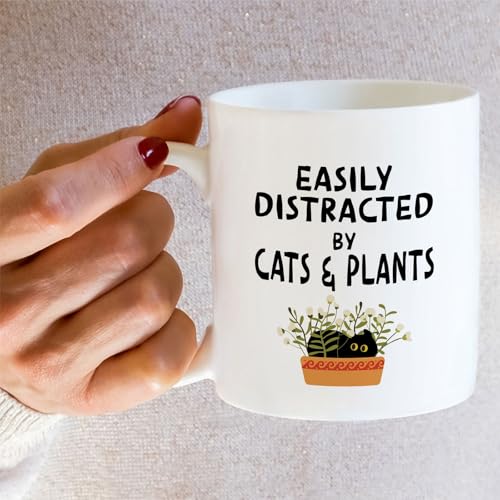 Funny Cat and Plant Lover Mug - 11 Oz Ceramic Coffee Cup Gift