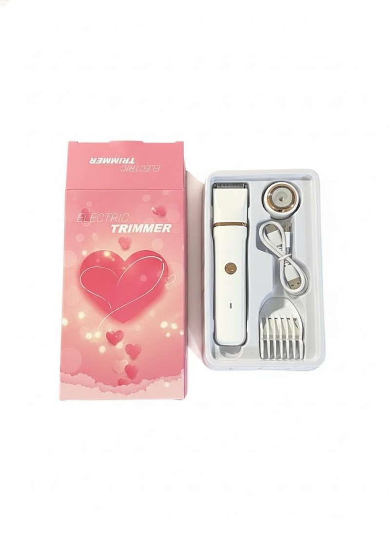 2-in-1 Electric Body Trimmer & Facial Hair Remover Set for Women, Waterproof Rechargeable Bikini Trimmer & Shaver, White/Rose Gold