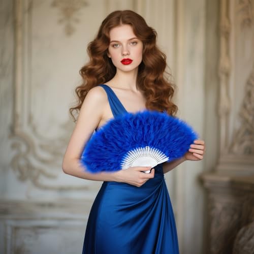 BABEYOND 1920s Marabou Feather Hand Fan - 20" Vintage Style