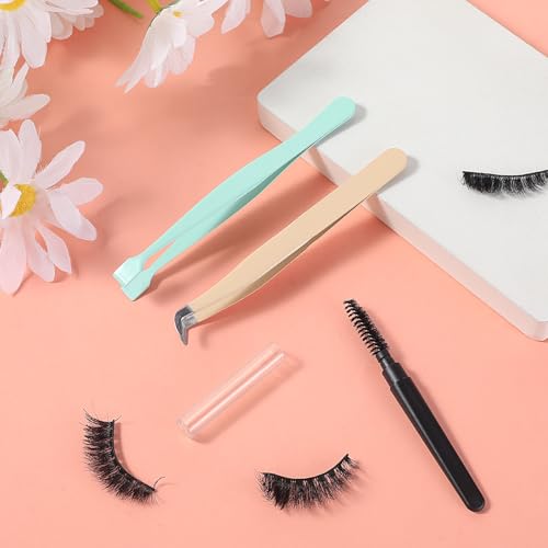 3Pcs Eyelash Extension Tweezers Set - Curved & Flat Tips