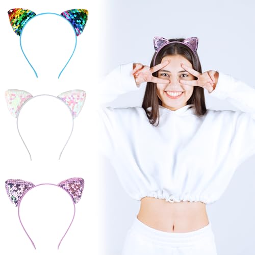 Reversible Sequin Cat Ears Headband for Women & Girls - Sparkly Party Hair Accessory