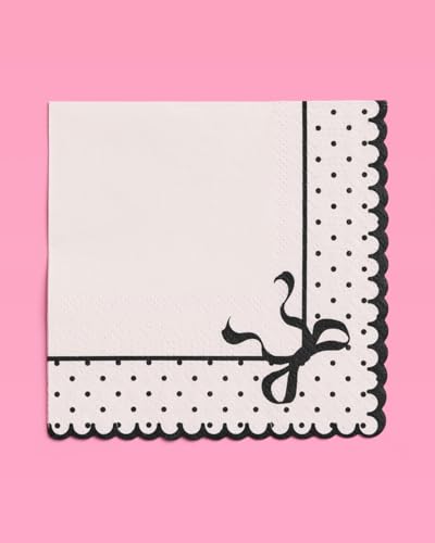 Ivory & Black Bow Paper Napkins - 24 pcs | Elegant Party Decor
