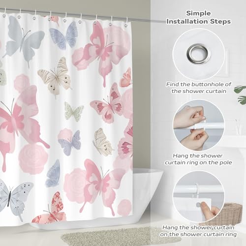 Romantic Butterfly Shower Curtain - Soft Pastel Waterproof 72x72
