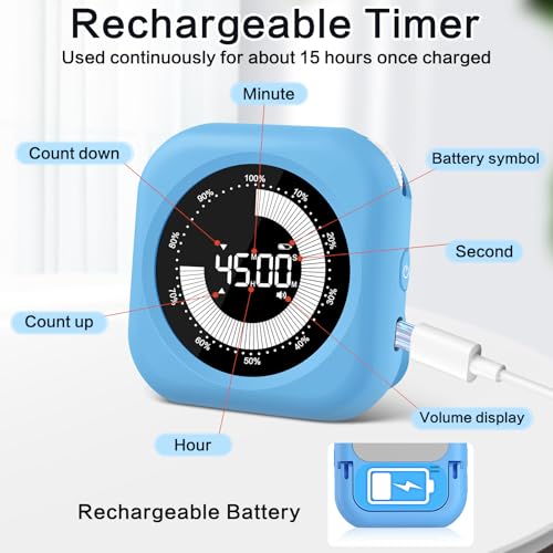 Rechargeable Visual Timer for Kids - 10-Hour Magnetic Timer with Adjustable Brightness & Volume