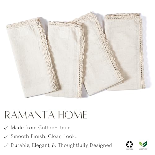 Oversized Cloth Napkins Set of 4 - 20x20 Natural Flax-Cotton