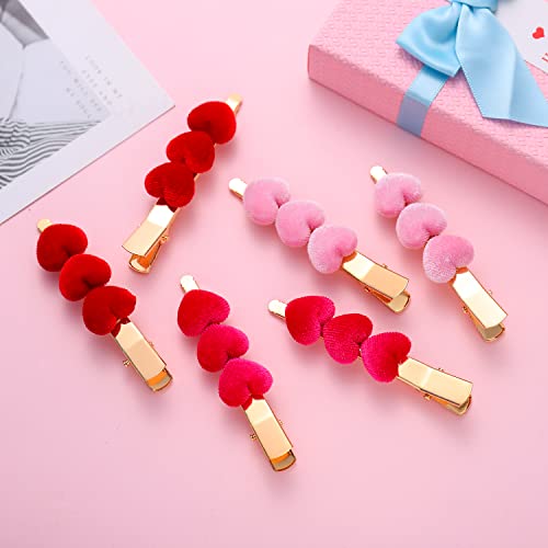 Furry Velvet Heart Hair Clips for Women - Valentine's Day Hair Barrettes