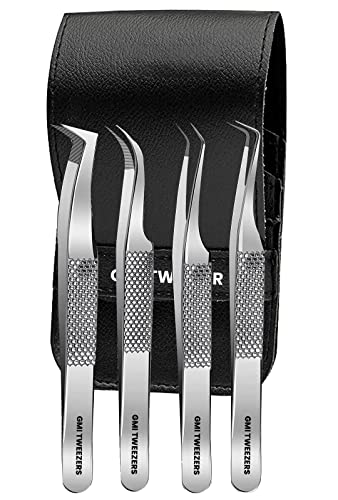 GMI 4-Piece Professional Stainless Steel Eyelash Extension Tweezers Set