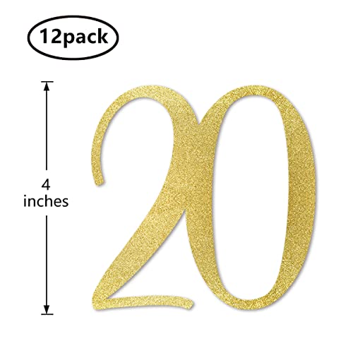 Gold Glitter 20th Birthday Centerpiece Sticks - 12-Pack Table Toppers