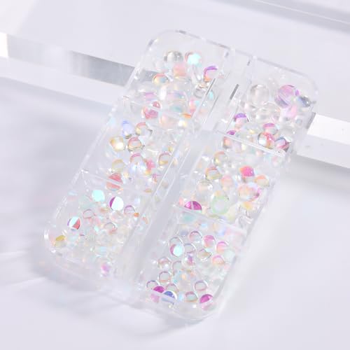 3D Aurora Nail Art Charms - Iridescent Bubble Beads & Rhinestones