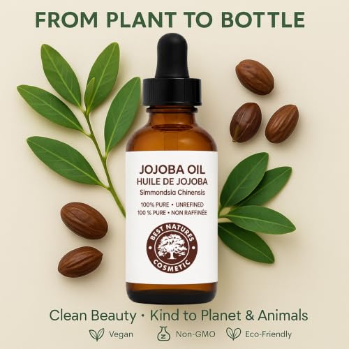 Jojoba Oil 2 fl oz - Pure, Unrefined & Cold Pressed - For Skin & Hair - Best Nature's Cosmetics (Pack of 1)