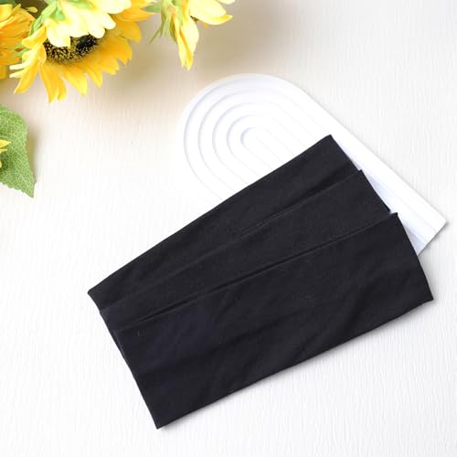 3-Pack Black Cotton Headbands for Women - Non-Slip Sweatbands