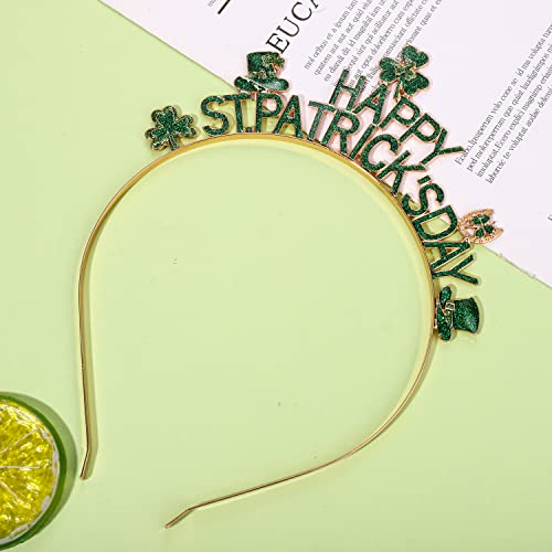 CEALXHENY St. Patrick's Day Shamrock Headband with Glitter Rhinestones