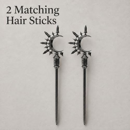 2pcs Black Moon Sword Hair Pins - Wicca Witch Renaissance Hair Accessories for Women