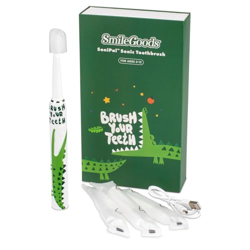 Practicon SmileGoods SoniPal Alligator Sonic Kids Toothbrush - Rechargeable Electric Toothbrush with 3 Modes & 4 Brush Heads