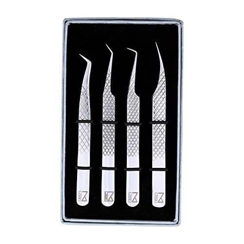 M Lash Eyelash Extension Tweezers Set - 4-Piece Japanese Steel Kit