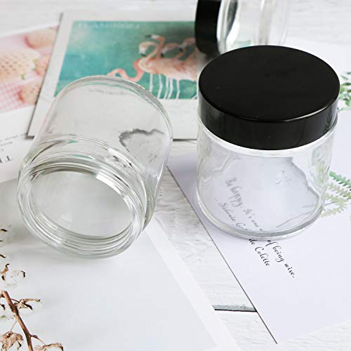 Encheng 4 oz Clear Glass Jars with Black Lids - 12 Pack, Cosmetic Storage & DIY Containers