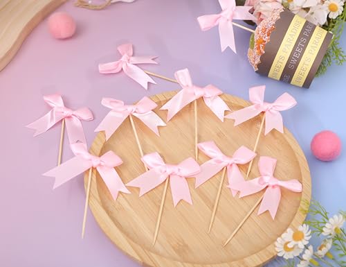 Pink Bow Cupcake Toppers for Baby Showers & Birthday Parties