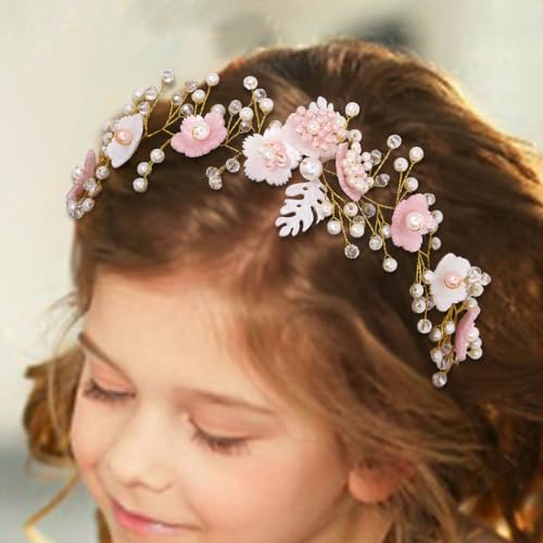 Campsis 2 Piece Pink Floral Flower Girl Headpiece Set