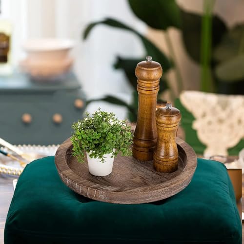 Rustic Wooden Serving Tray with Candle Holder - 11.14" Coffee Table Decor