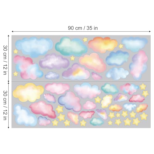 Soft Pastel Watercolor Cloud and Star Wall Stickers for Nursery