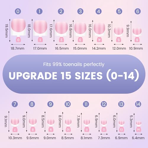 Wilfniee Berry Pink Square Toe Nail Press Ons - 150 PCS French Tip Toenails