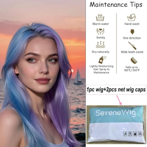 Serenewig Half Blue Half Purple Long Straight Synthetic Lace Front Wig for Women & Cosplay