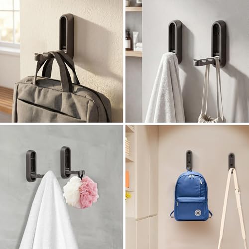 Heavy Duty Folding Wall Hooks - 2 Pack, Zinc Alloy, Grey