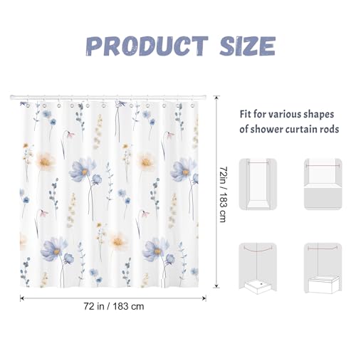 Dazzlewall Blue Orange Floral Shower Curtain - Water-Resistant, 72x72 in