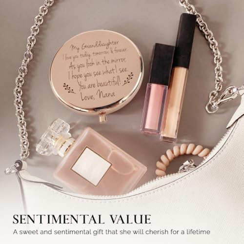 Love Nana Rose Gold Compact Mirror Gift for Granddaughter – 2x Magnification, 2.5" Stainless Steel Keepsake