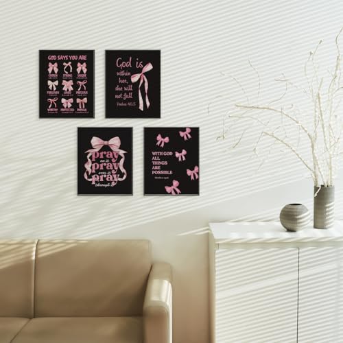 ETVISO Pink and Black Wall Art Set of 4 - 8x10 Prints for Dorm Decor