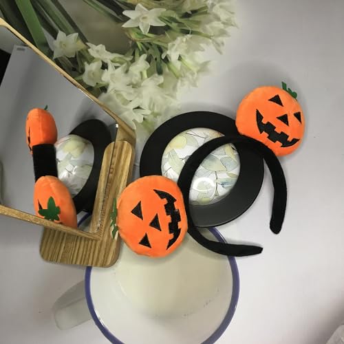 Women's Halloween Mouse Ears Headband with Glitter Pumpkin Design