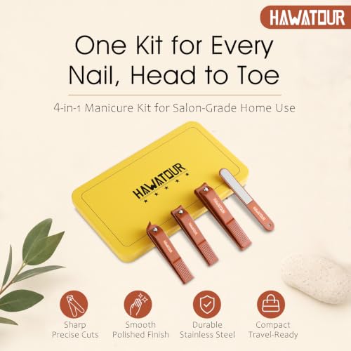 HAWATOUR 4-Piece Professional Nail Clipper Set - Terracotta Red