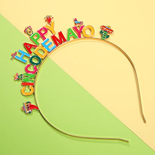 D HAPPY Cinco De Mayo Headbands for Women - Fiesta Hair Hoop with Sombrero, Chili, Cactus & Piñata