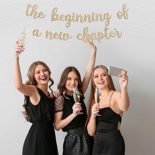 Gold Glitter Pre-Strung 'New Chapter' Banner - 10 ft Party Decor