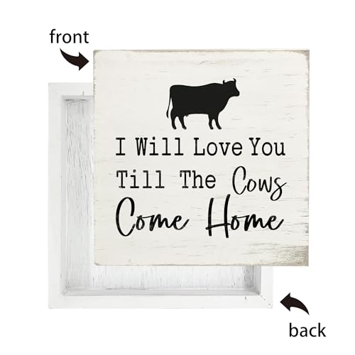 Cow Wooden Box Sign - Rustic Farmhouse Desk Decor 5x5