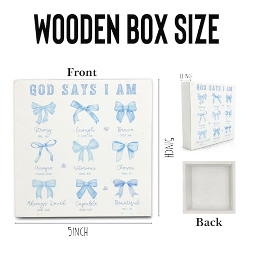 Blue Bow Christian Wooden Sign - Inspirational Decor 5x5