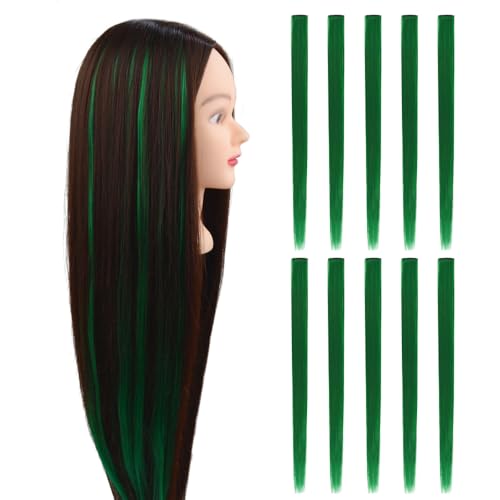 YTBYT 22in Green Colored Clip-In Hair Extensions for Women & Kids - Straight Synthetic Highlights